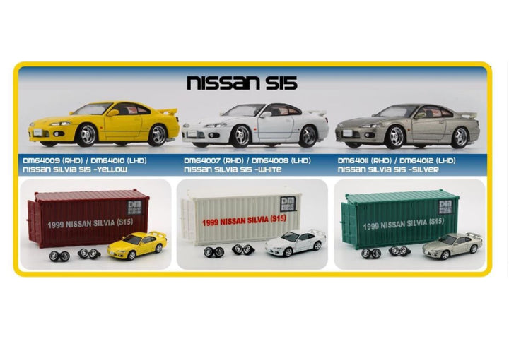 Nissan Silvia S15 WHITE / SILVER / YELLOW - RHD 1:64 BM Creations