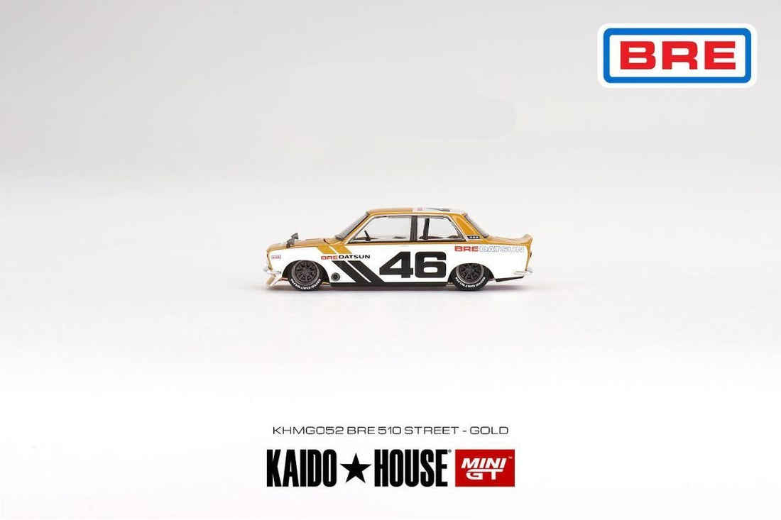 Datsun 510 Pro Street BRE510 in Gold 1:64 by Mini GT x Kaido House KHMG052 Side View