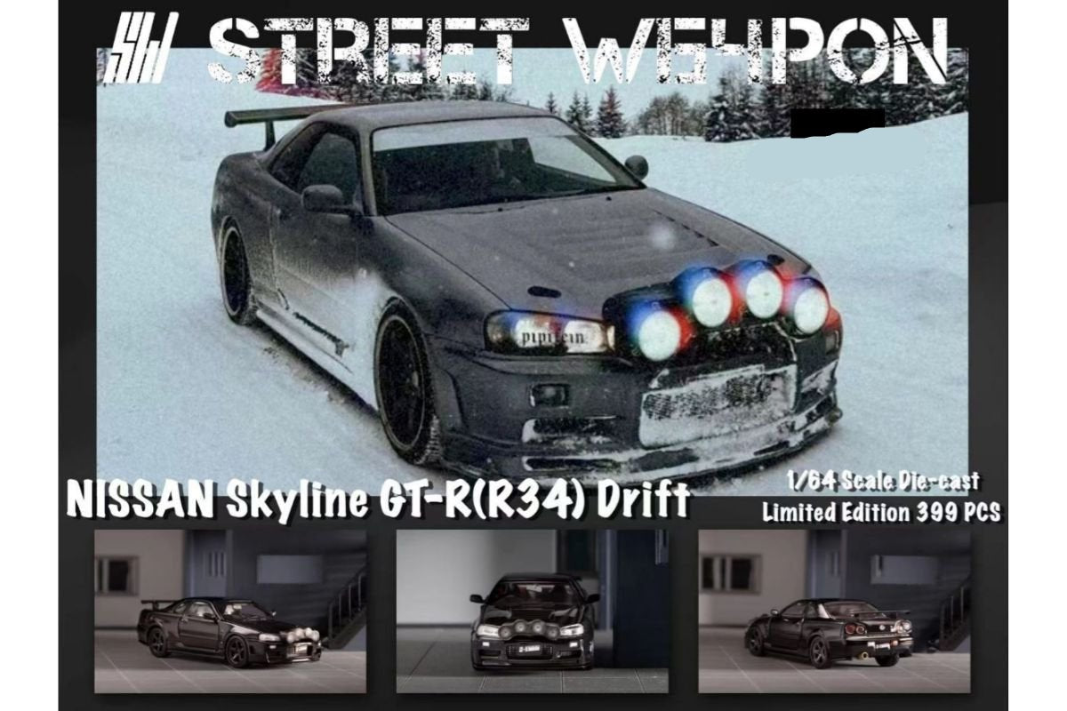 Nissan (R34) GT-R in Black Snow Drift 1:64 by Street Weapon – Big