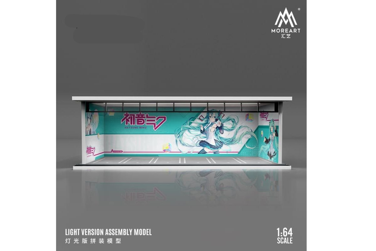 Parking Lot Diorama Initial D White & Black/ Slam Dunk/ Hatsune Miku 1:64 by MoreArt Blue Front View