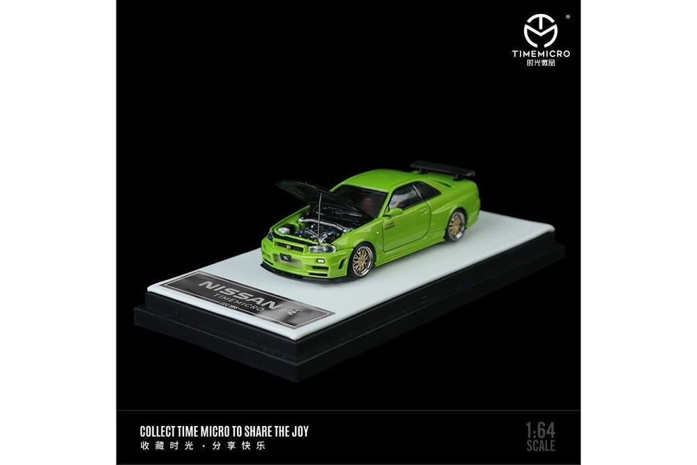 Nissan Skyline GTR-R34 Z-Tune Green 1:64 by TimeMicro Open Hood