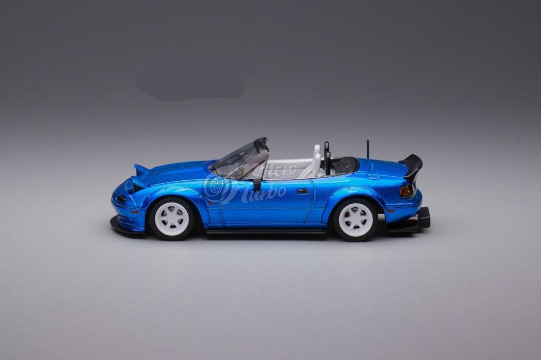 Eunos Roadster RHD Rocket Bunny Widebody Customized Metallic Blue 1:64 by MicroTurbo Side View