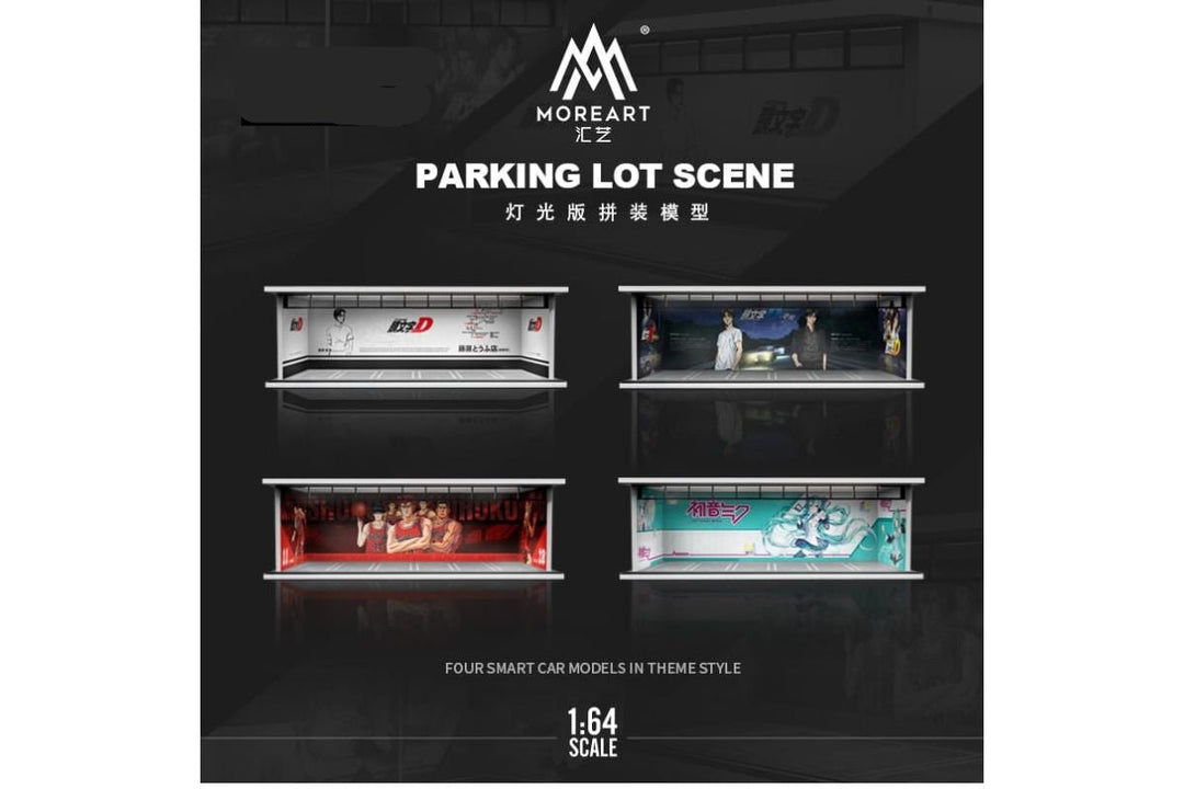 Parking Lot Diorama Initial D White & Black/ Slam Dunk/ Hatsune Miku 1:64 by MoreArt