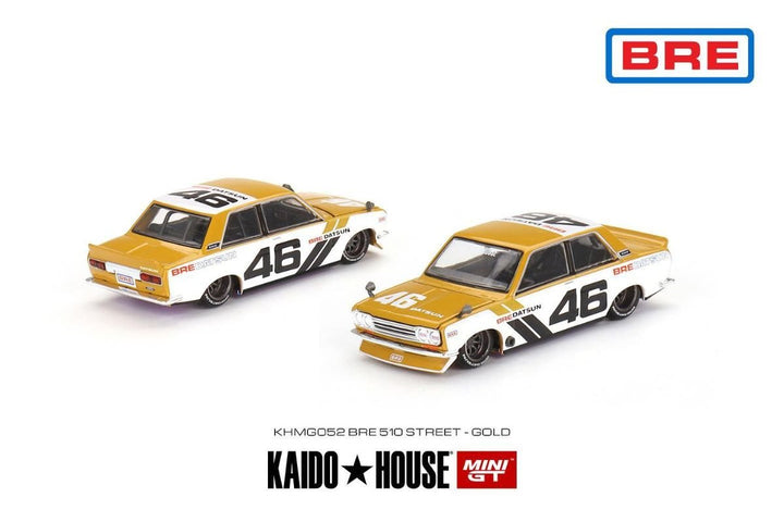 Datsun 510 Pro Street BRE510 in Gold 1:64 by Mini GT x Kaido House KHMG052