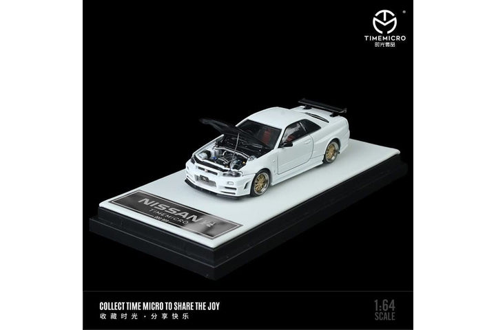 Nissan Skyline GTR-R34 Z-Tune White 1:64 by TimeMicro Open Hood