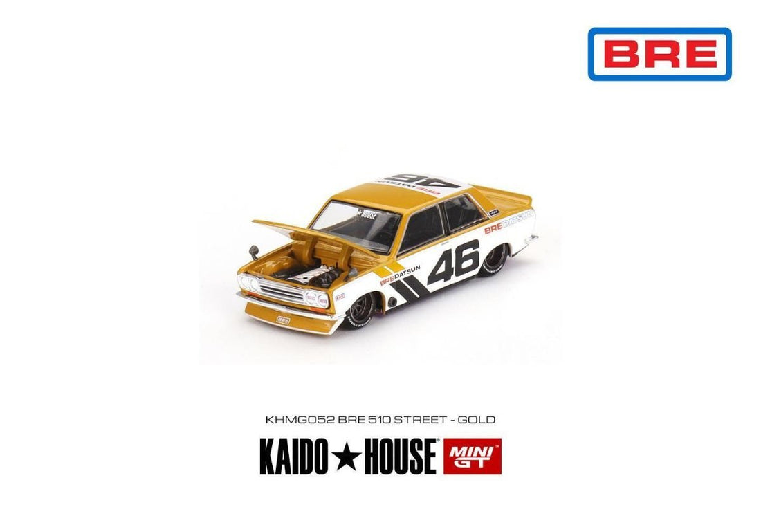 Datsun 510 Pro Street BRE510 in Gold 1:64 by Mini GT x Kaido House KHMG052 Open Hood