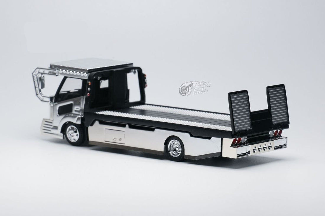 Dekotora Flatbed Tow Truck With Stickers 1:64 by MicroTurbo Rear Angle View