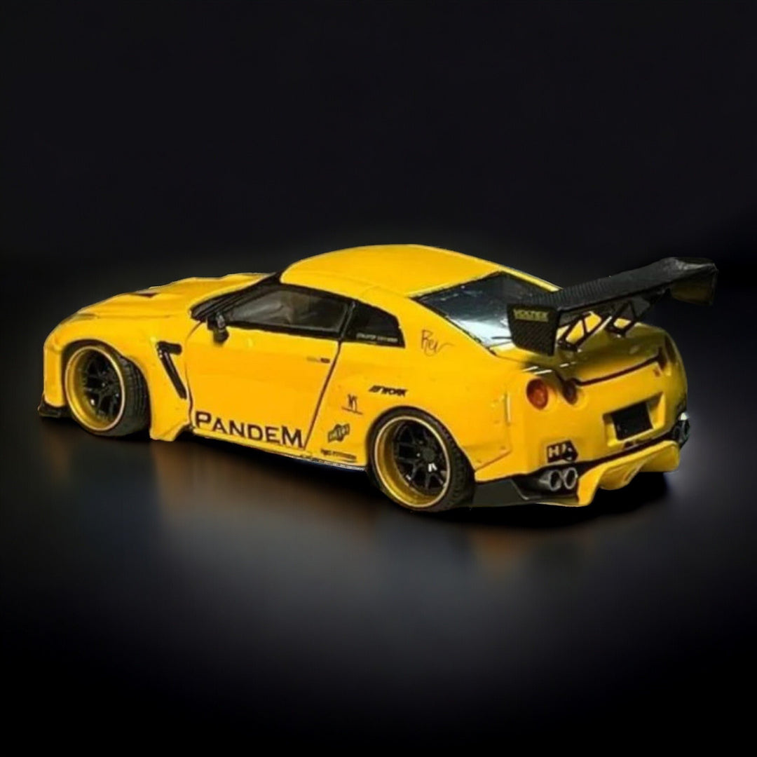 Nissan Skyline R35 Pandem Fully Opened With Engine Included Luxury Base 1:64 by PGM Angled Rear View