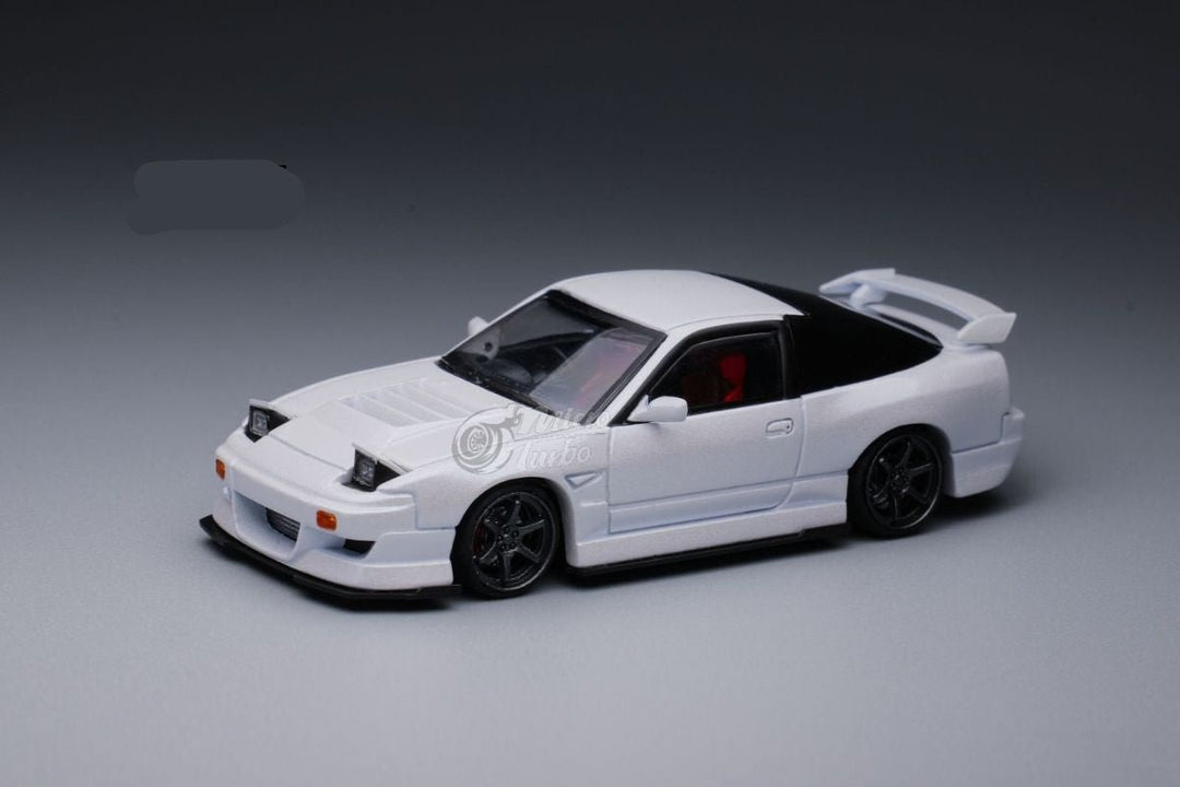 Nissan 180SX Custom Spirit Rei "MIYABI" in white 1:64 by MicroTurbo Front Angle View 2