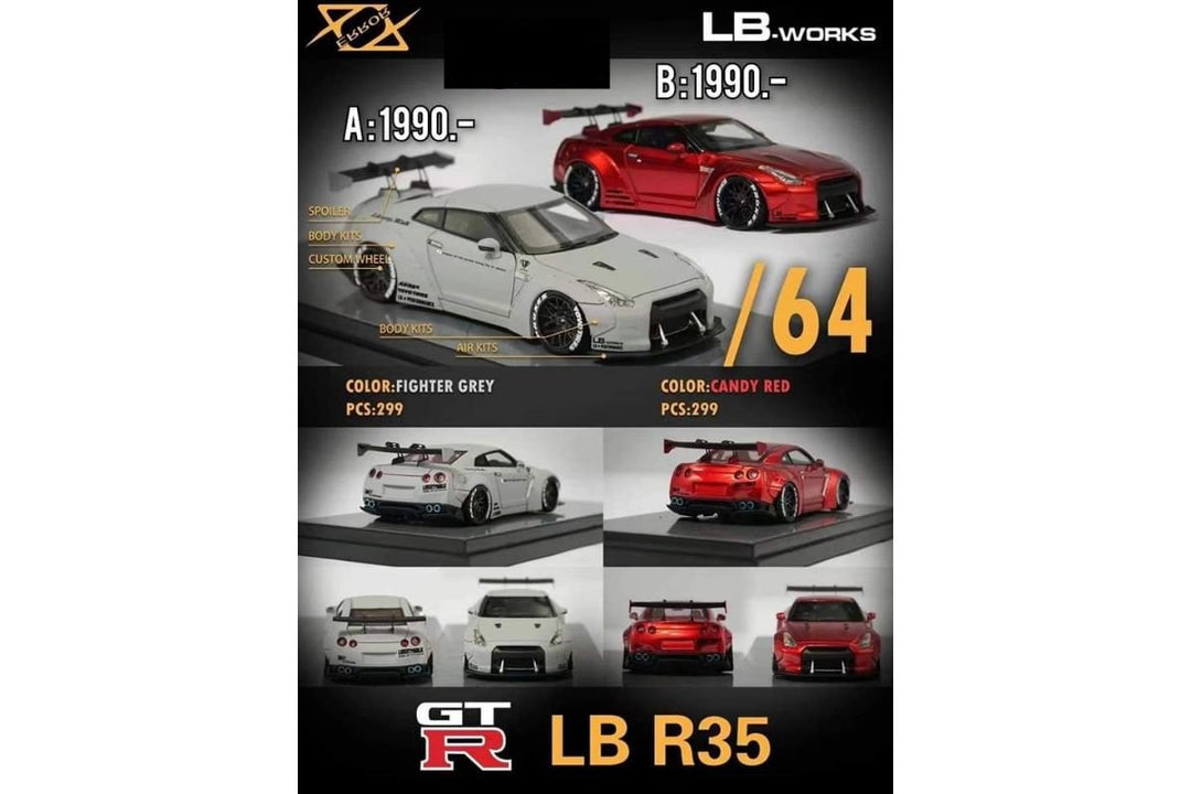 Nissan Skyline GT-R R35 Fighter Grey / Candy Red Limited to 299 Pcs Each 1:64 by Error404