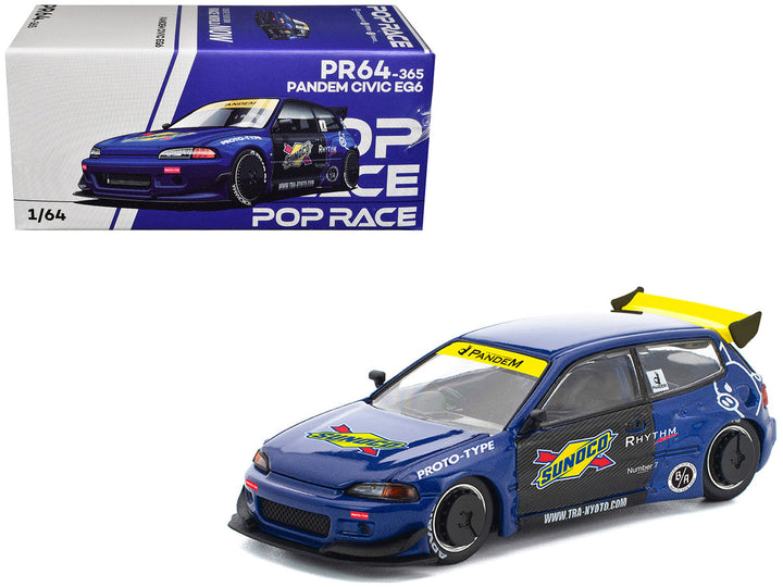 Honda Civic EG6 Pandem Sunoco Blue Metallic 1/64 diecast model by Pop Race
