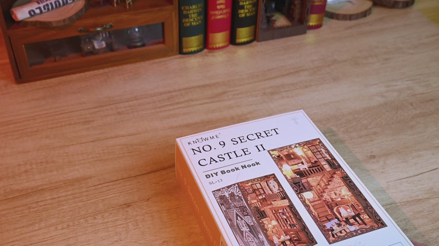 DIY Minature Dollhouse Kit with Touch Light 3D Wooden Book World Bookshelf Bookcase - #9 Secret Castle II Packaging 7