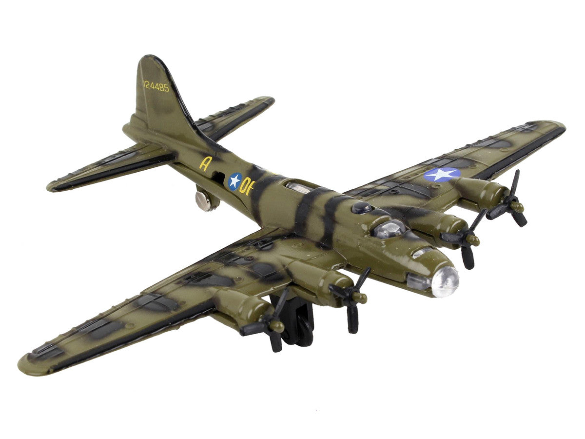 Boeing B-17 Flying Fortress Bomber Aircraft Olive Green Camouflage "United States Army Air Force" with Runway Section Diecast Model Airplane by Runway24-2