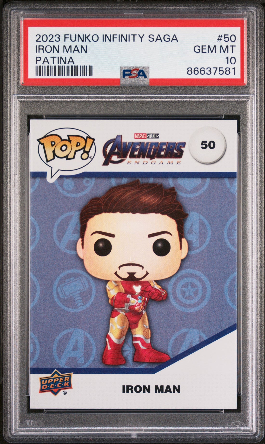 2023 UPPER DECK FUNKO POP MARVEL  IRON MAN PATINA #50  PSA 10