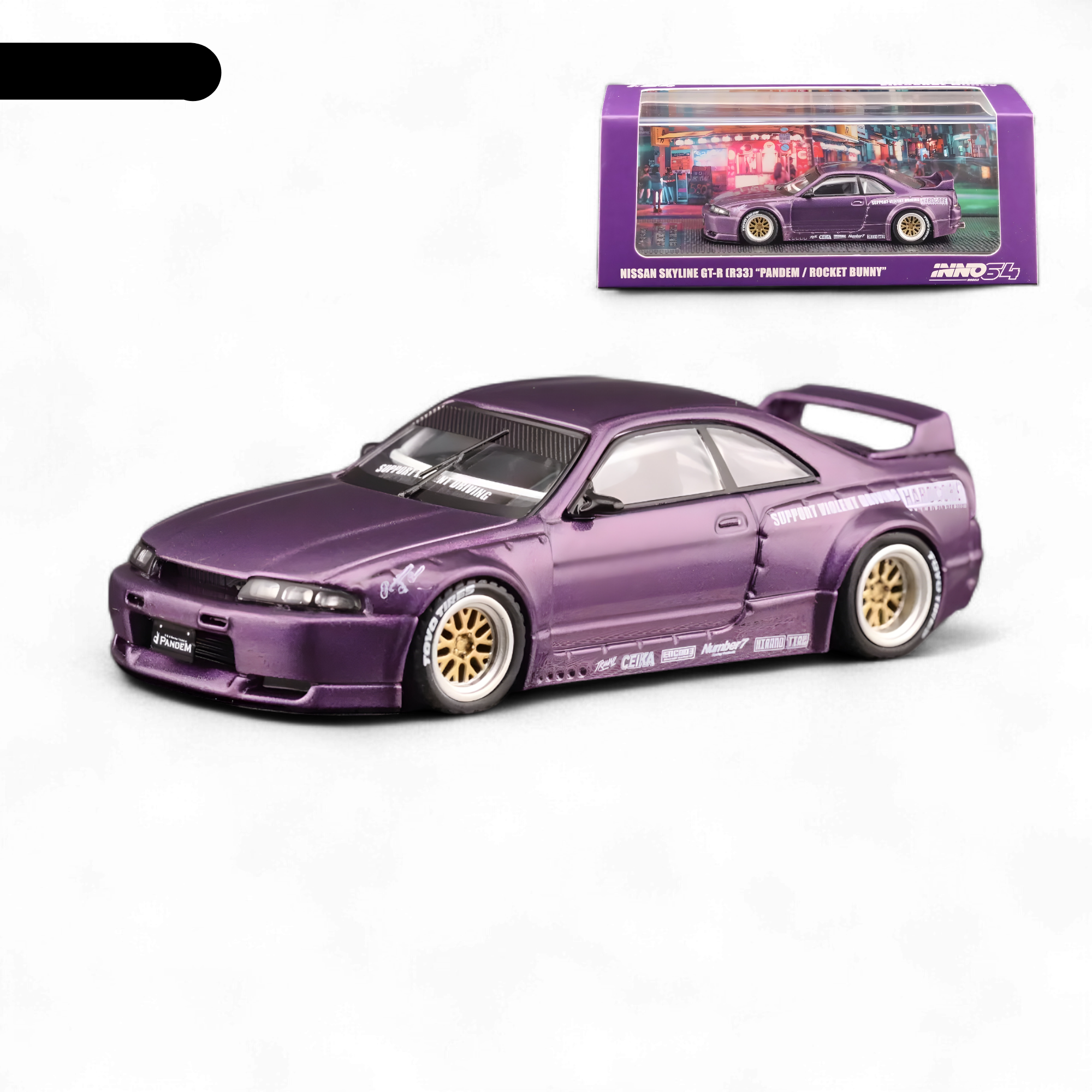 NISSAN SKYLINE GT-R (R33) "PANDEM ROCKET BUNNY" Purple 1:64 by Inno64