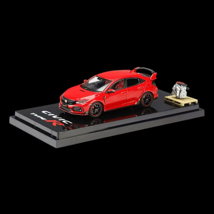 Honda Civic 2017 Type R FK8 Flame Red With Engine Model Display 1:64 by Hobby Japan HJ641055AR