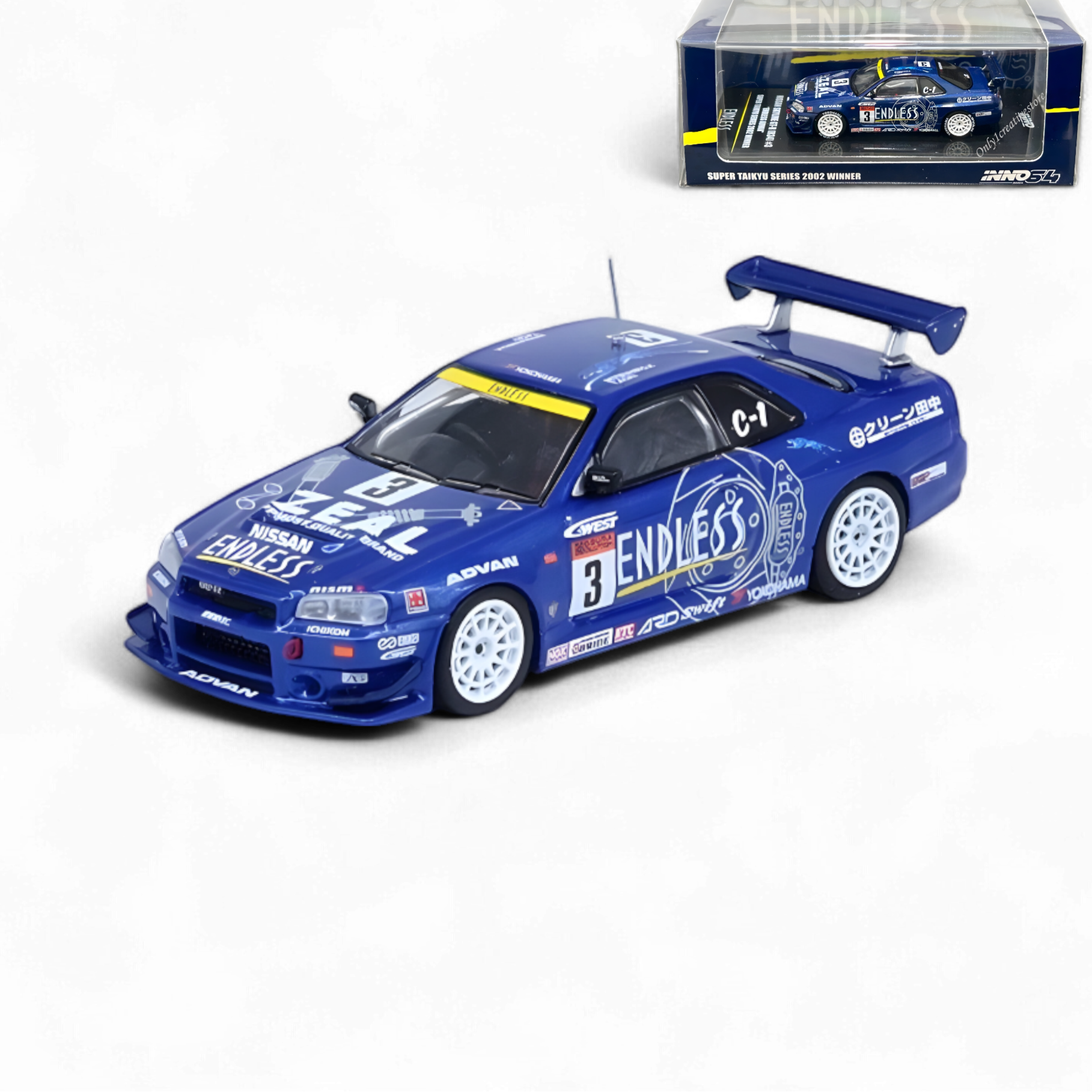 NISSAN SKYLINE GT-R (R34) #3 "ENDLESS ADVAN"  Super Taikyu Series 2002 Winner 1:64 by Inno64