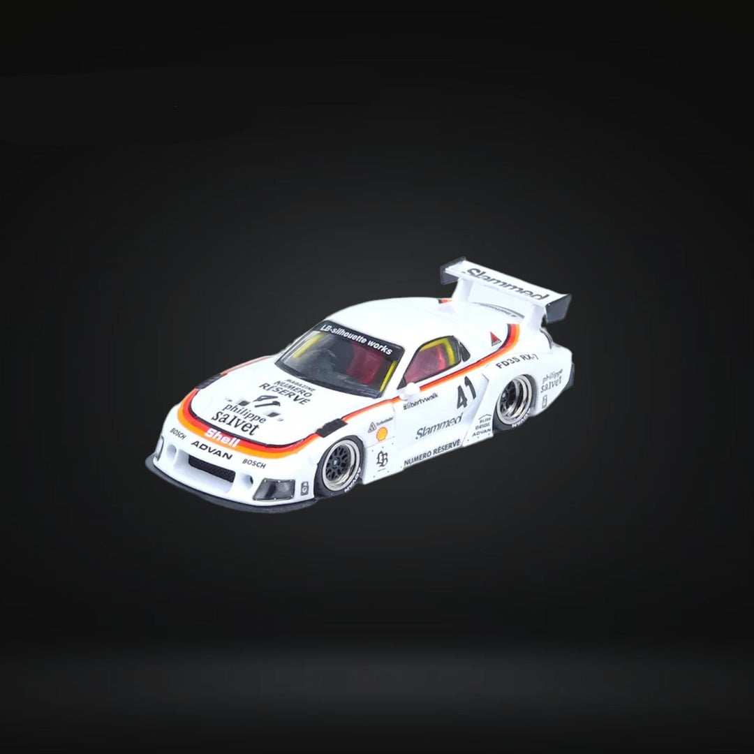 Mazda RX-7 LBWK in White 1:64 by Inno64 IN64-LBWK-RX7-02 Driver Angle View