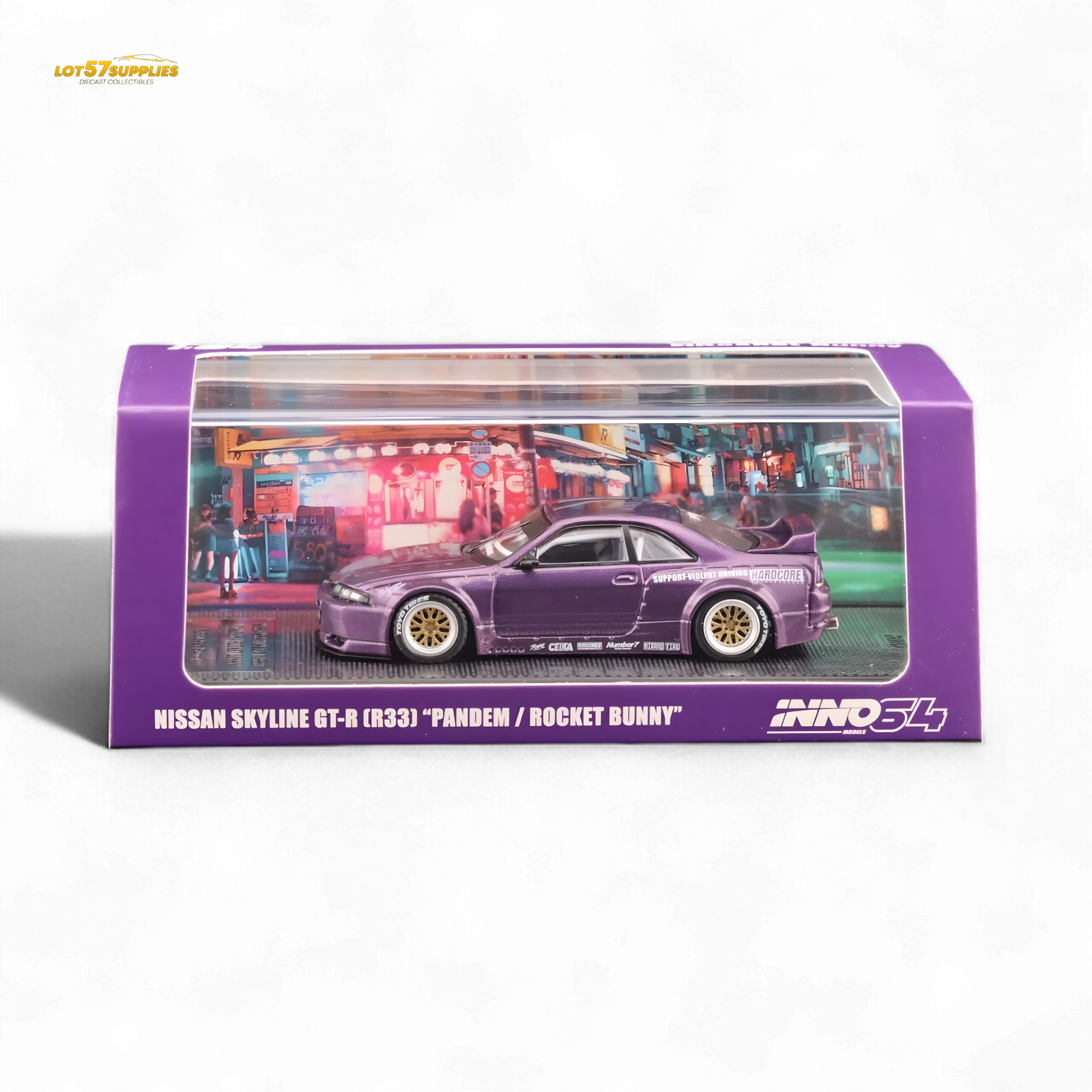 NISSAN SKYLINE GT-R (R33) "PANDEM ROCKET BUNNY" Purple 1:64 by Inno64