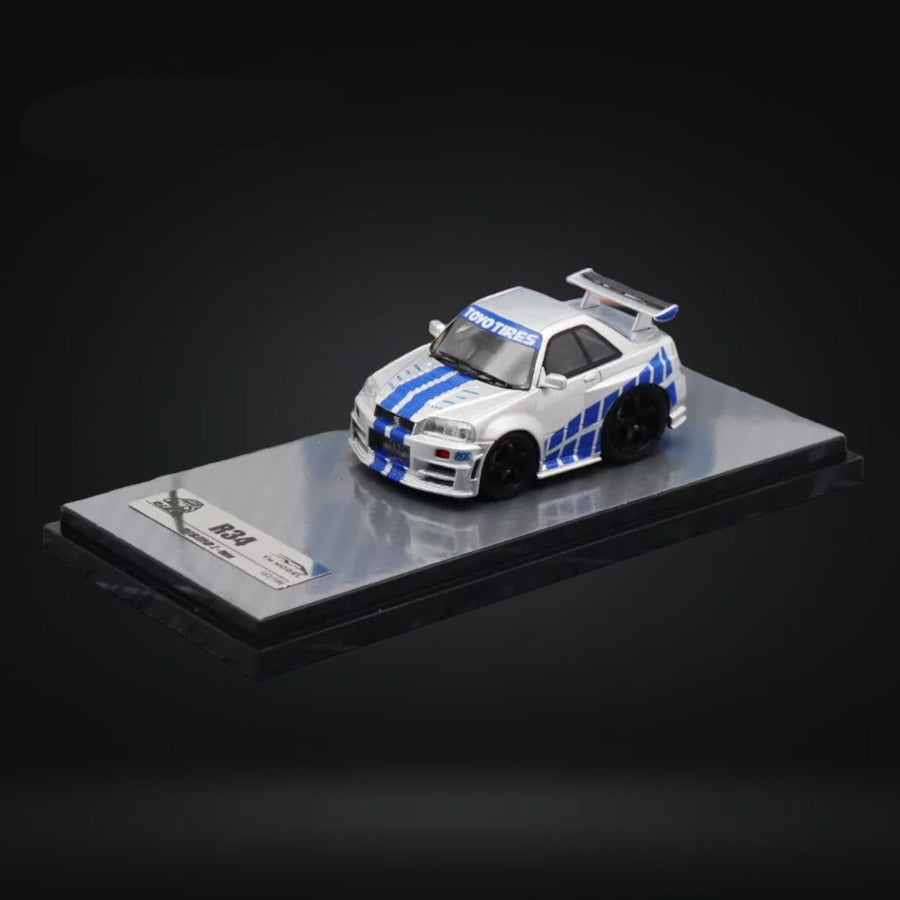 Nissan Skyline R34 Silver Blue F&F Livery Resin 1:64 by YM model X Q CAR