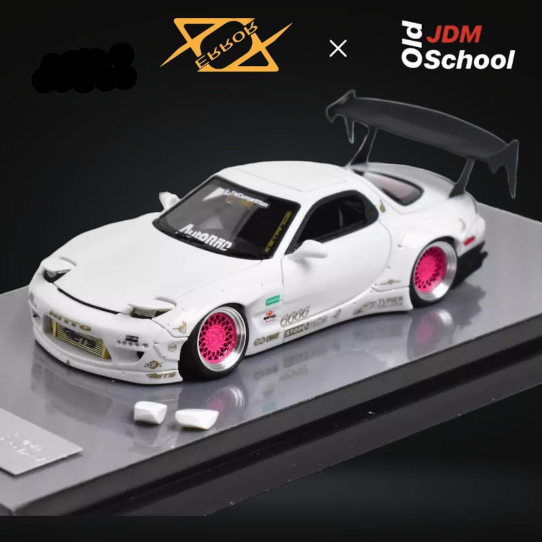 Mazda RX-7 Rocket Bunny in White 1:64 by Error404 Model x OLD SCHOOLJDM