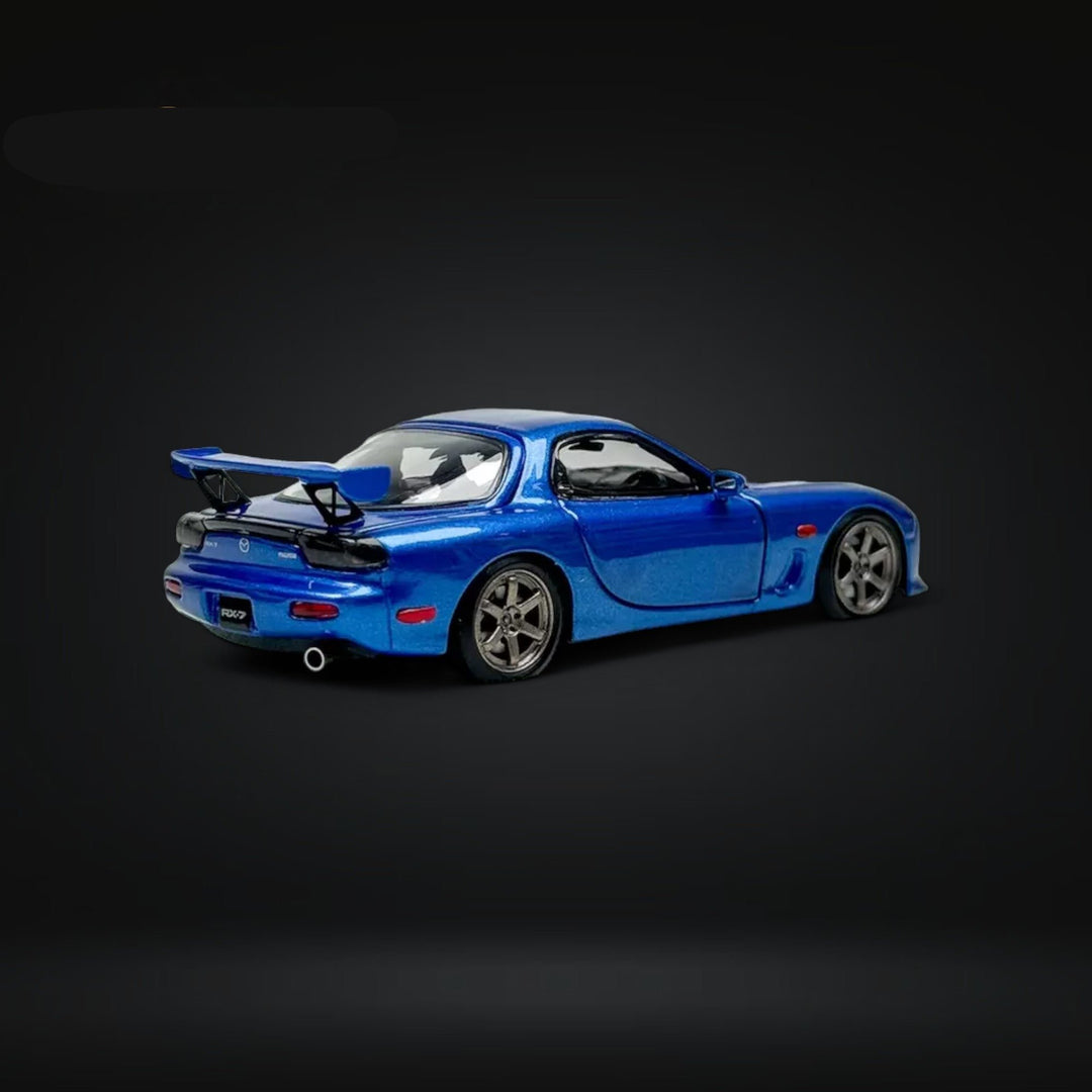 Mazda RX-7 FD3S Metallic Blue Fully Openeable Luxury Base 1:64 by PGM Passenger Side View