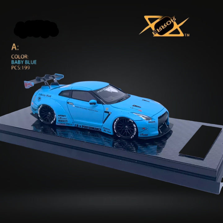 Nissan Skyline GT-R R35 Baby Blue 1:64 by Error404 LB-Works Passenger Side View