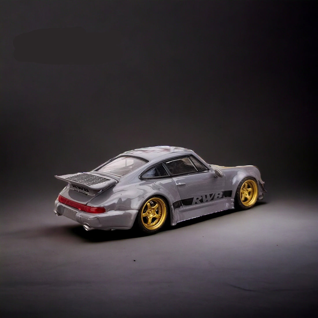 Porsche 964 RWB Whale Tale in Cement Gray 1:64 by Flame Angled Rear View