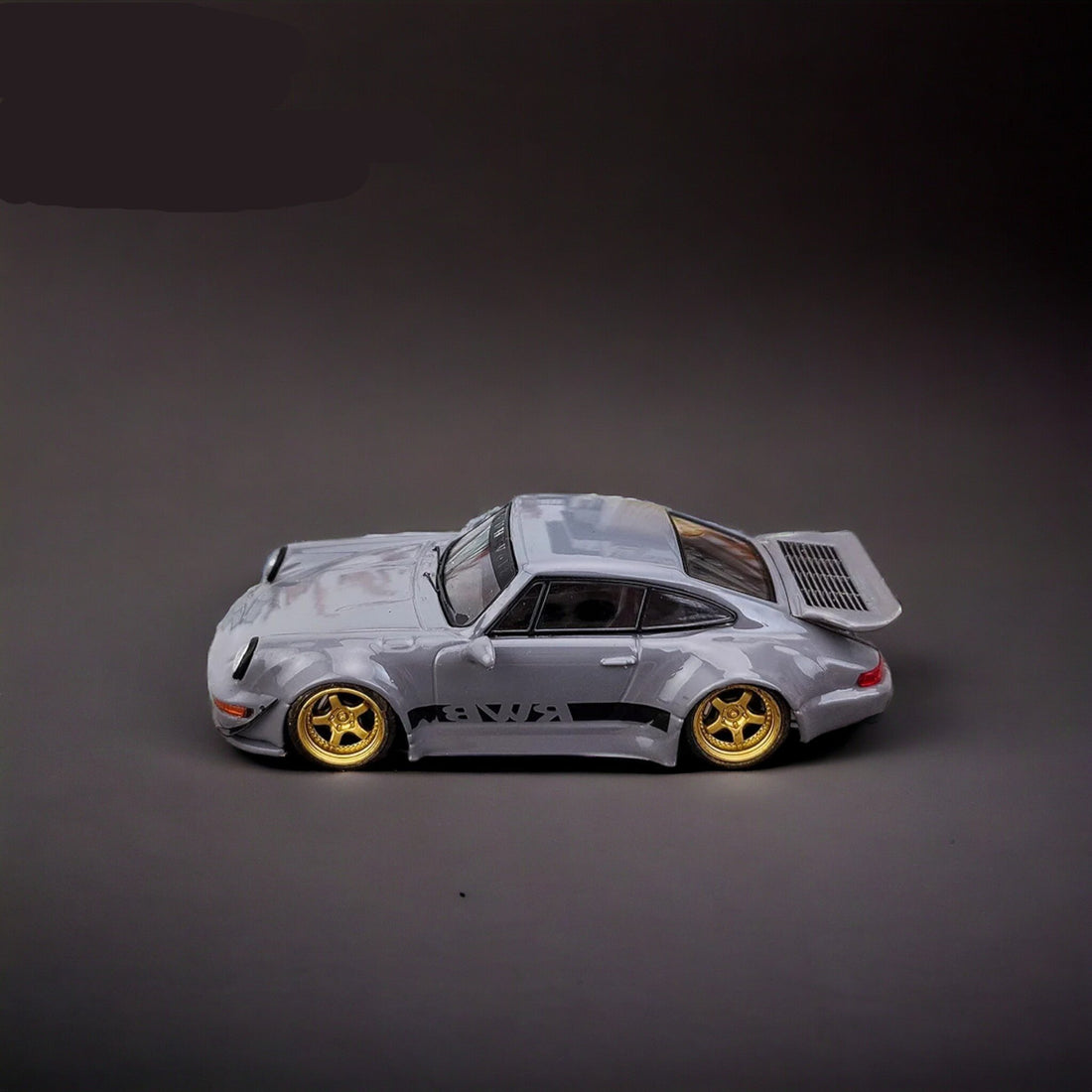 Porsche 964 RWB Whale Tale in Cement Gray 1:64 by Flame Side View