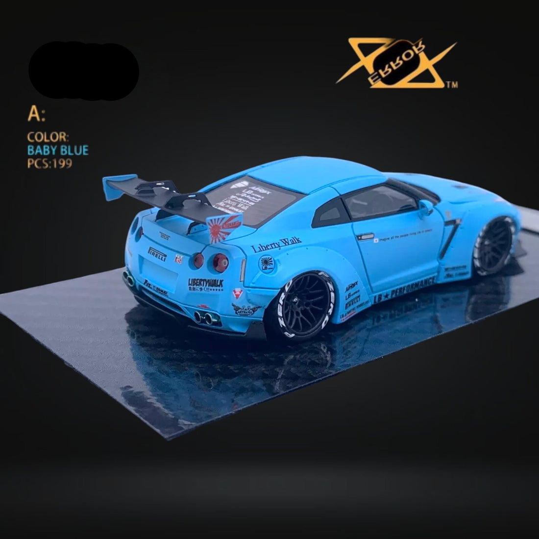 Nissan Skyline GT-R R35 Baby Blue 1:64 by Error404 LB-Works Passenger Rear View