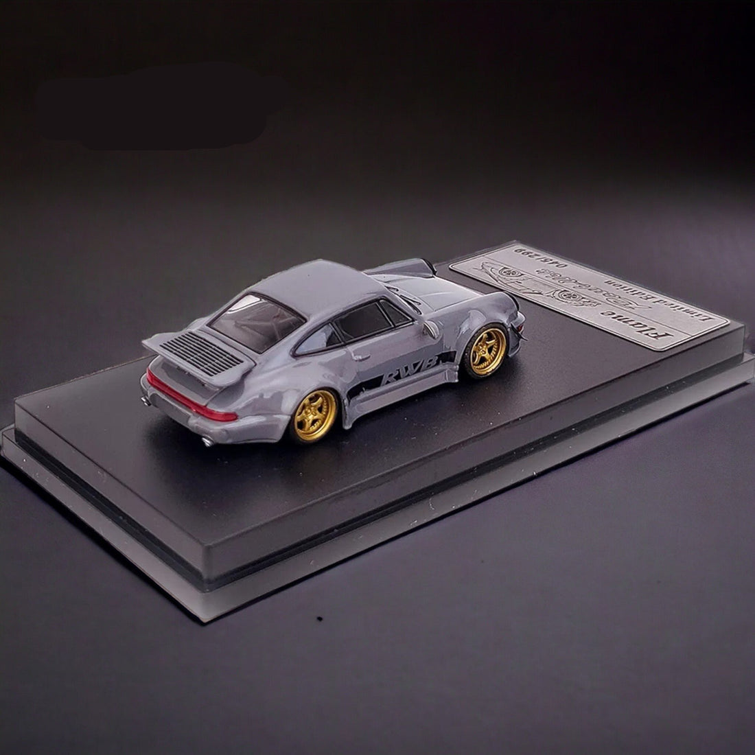 Porsche 964 RWB Whale Tale in Cement Gray 1:64 by Flame Angle View