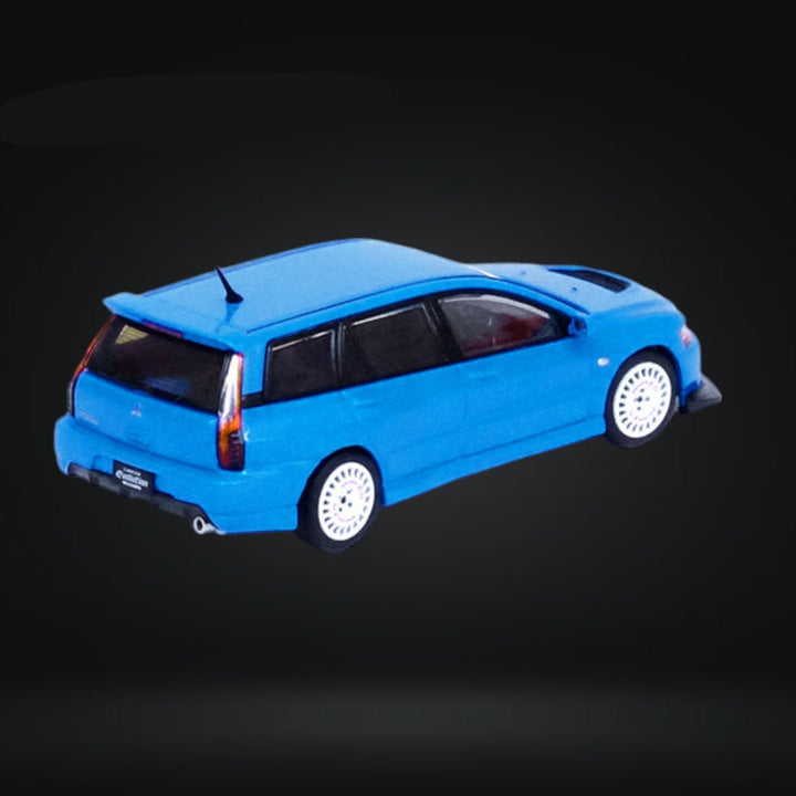 Mitsubishi Lancer Evolution IX Wagon Blue 1:64 by Inno64 IN64-EVO9W-BLU Angled Rear View