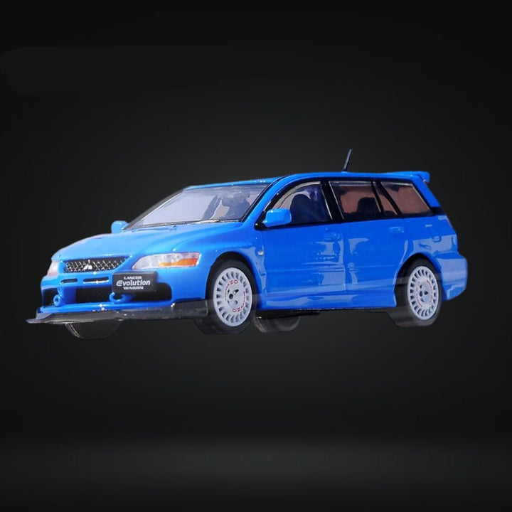 Mitsubishi Lancer Evolution IX Wagon Blue 1:64 by Inno64 IN64-EVO9W-BLU Angled Driver Front View