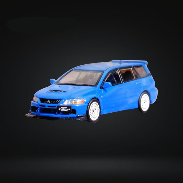 Mitsubishi Lancer Evolution IX Wagon Blue 1:64 by Inno64 IN64-EVO9W-BLU Angle Front View