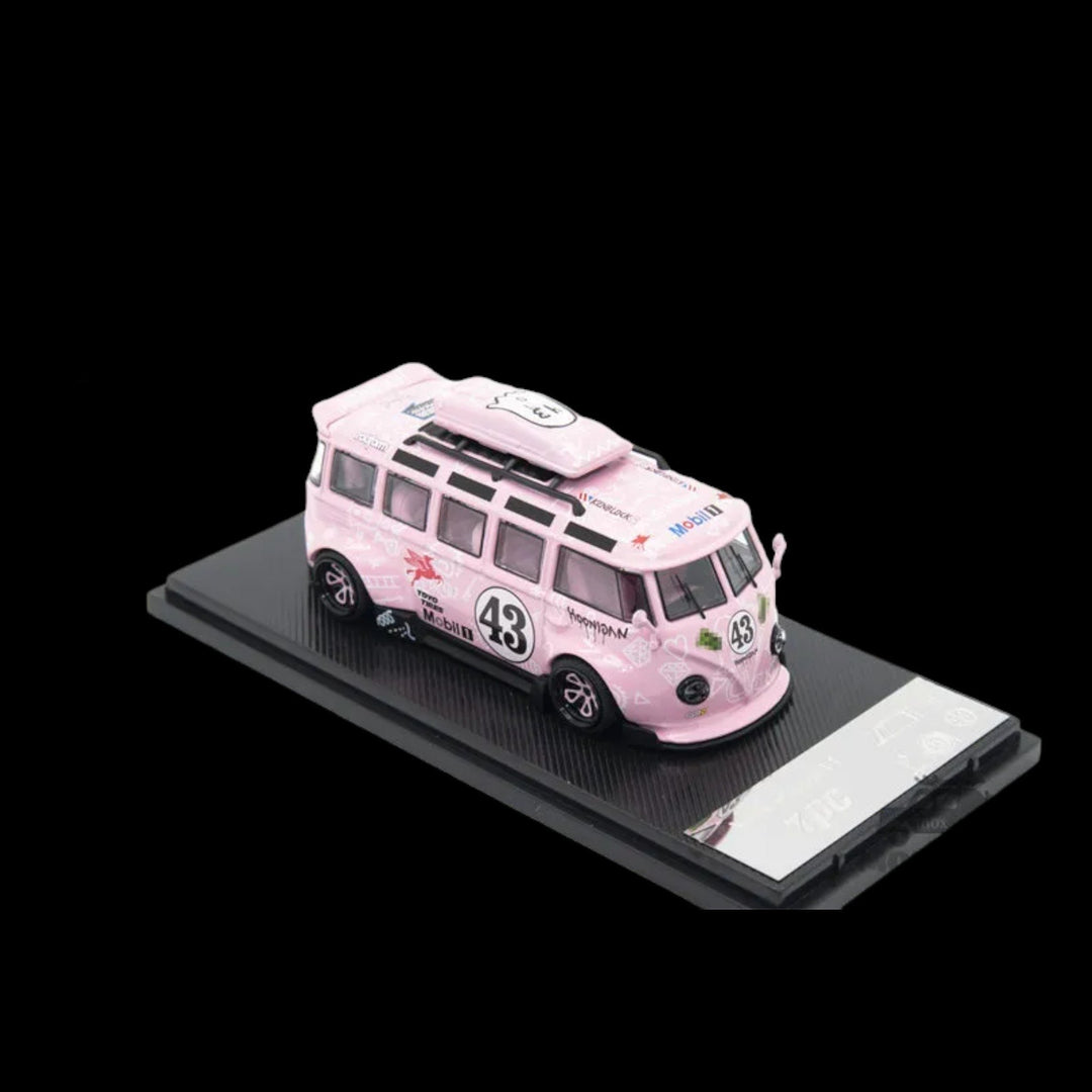 Volkswagen VW T1 Kombi #43 Hoonibus Pink Pegasus Livery Limited to 500 Pcs 1:64 by TPC Angled Front View