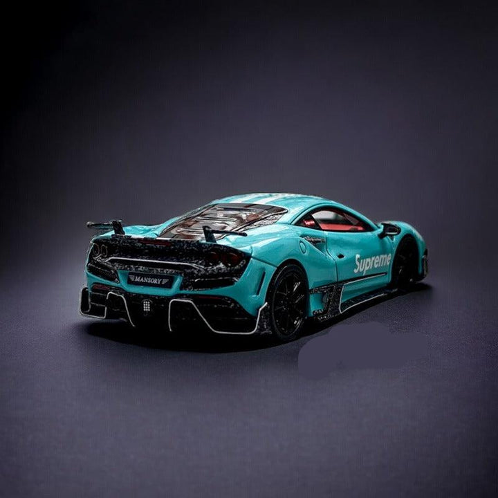 Ferrari Mansory F8XX TIFFANY Blue SUPREME 1:64 Resin by FuelMe Angled Rear View