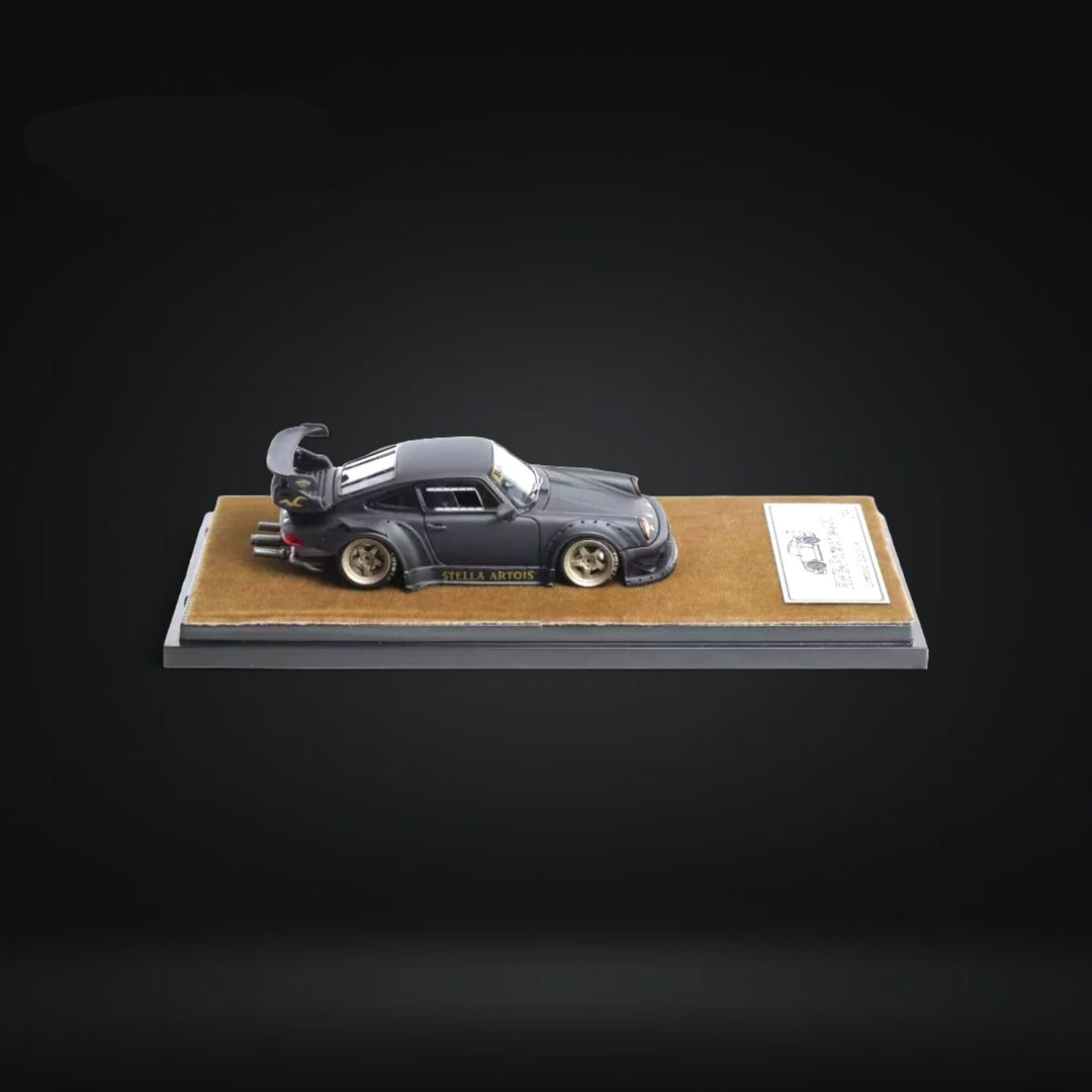 Porsche RWB 930 GT Wing in Matte Black Stella Resin Model 1:64 by QIDIAN Mounted Side View