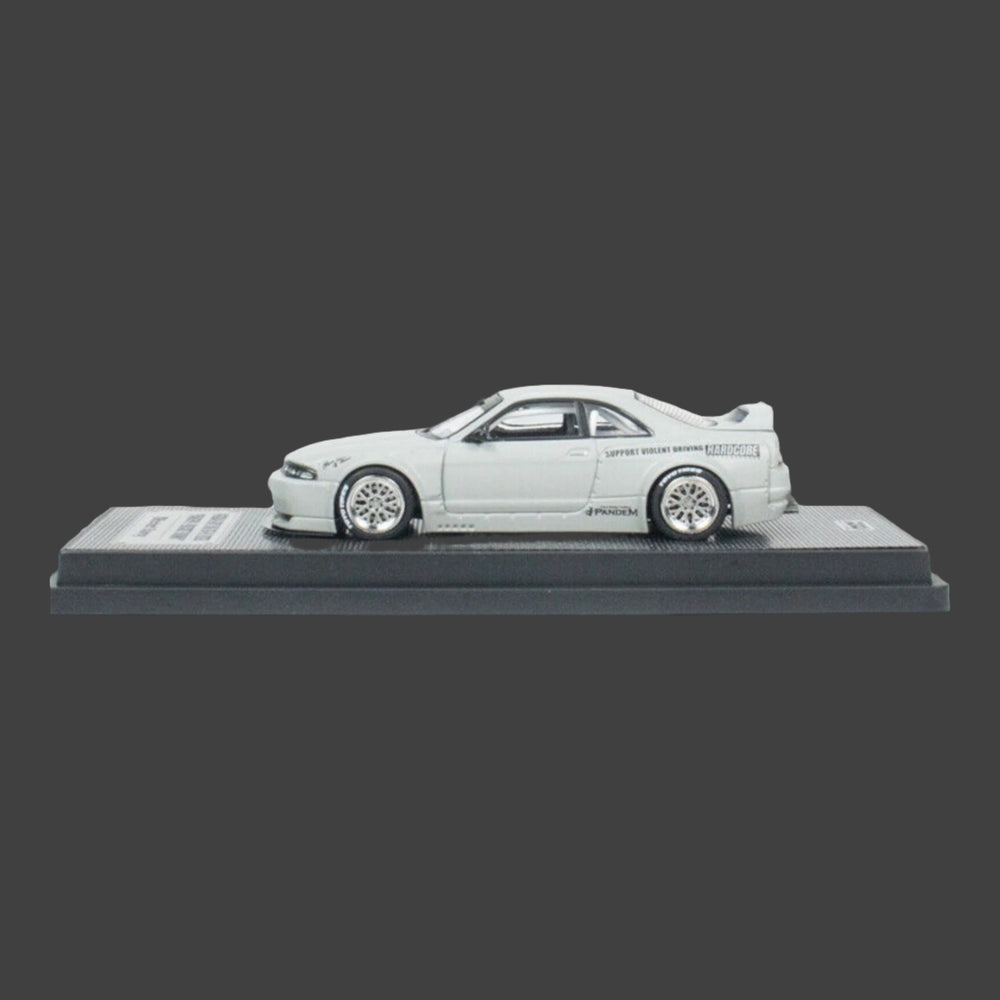 Nissan Skyline GT-R R33 "Pandem / Rocket Bunny" Widebody in Cement Grey Matte 1:64 by Inno64 IN64-R33P-CGM Mounted Side View