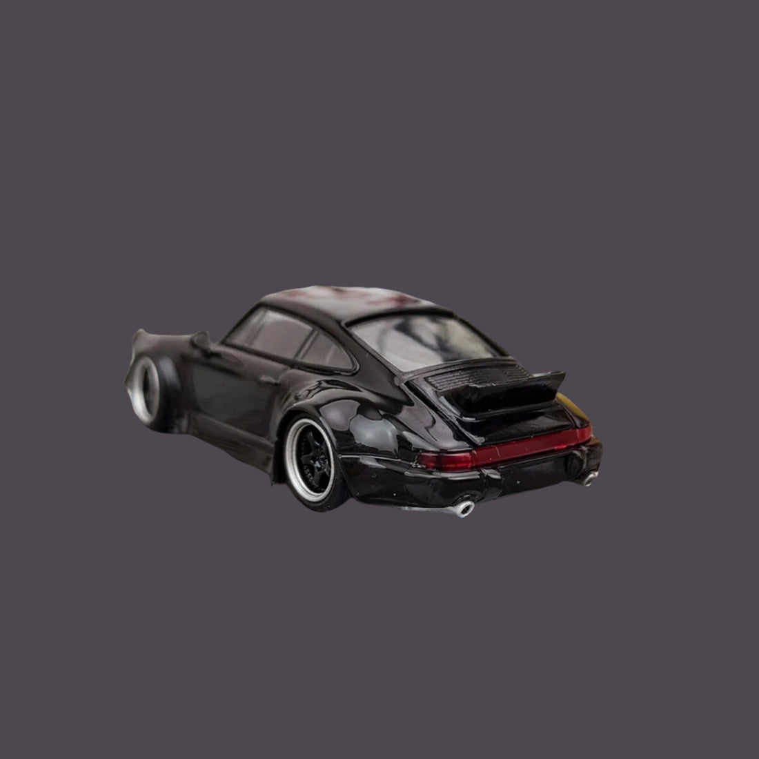 Porsche 964 RWB Ducktail in Gloss Black 1:64 by Flame Angle Rear View