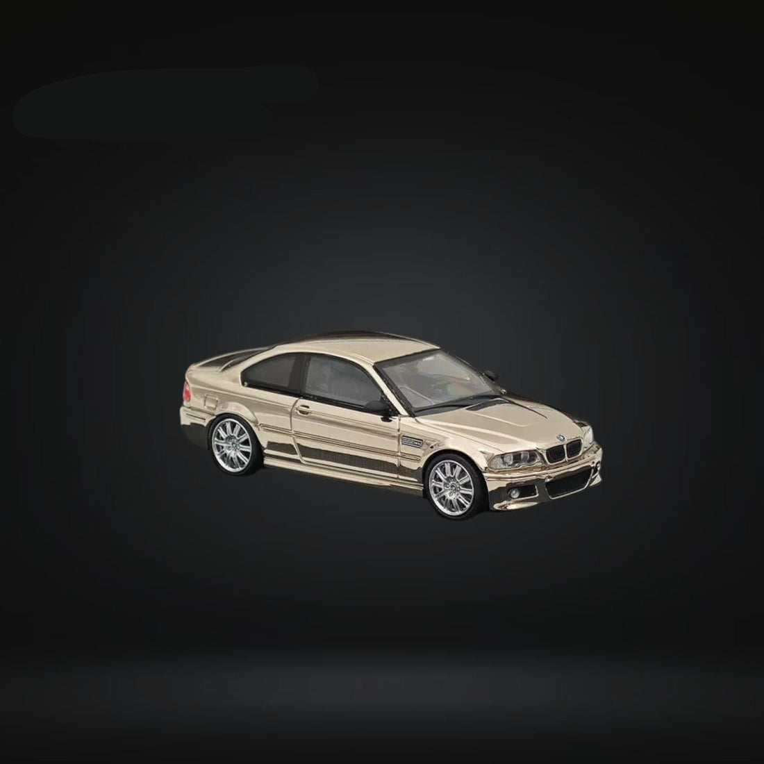 BMW E46 M3 Chrome Silver with original wheel 1:64 Diecast by Stance Hunters Angled Front View