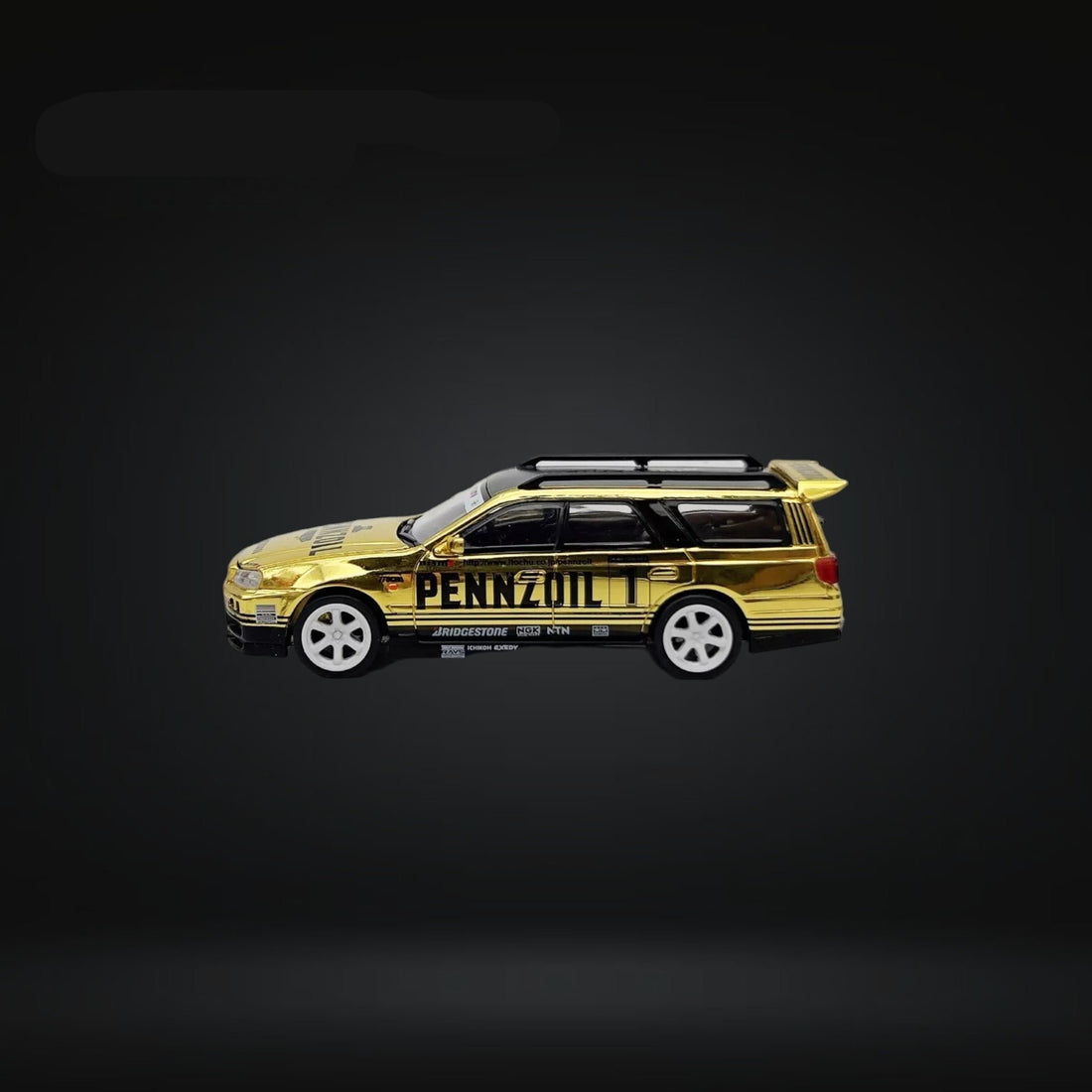 Nissan Stagea R34 Gold Chrome PR640057 1:64 by Pop Race Side View