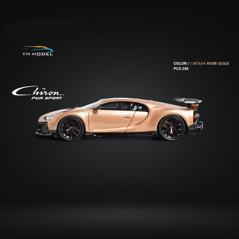 Bugatti Chiron PUR SPORT in Fantasy Rose Gold Limited to 299 Pcs 1:64 by YM Model Side View