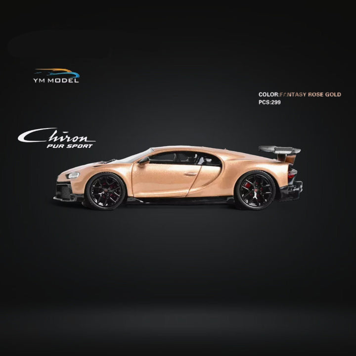 Bugatti Chiron PUR SPORT in Fantasy Rose Gold Limited to 299 Pcs 1:64 by YM Model Side View