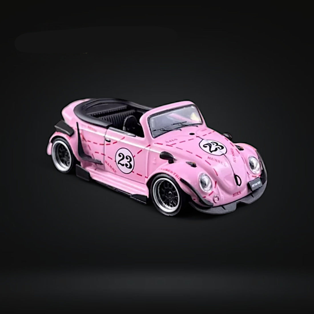 VW Beetle Convertible Cabriolet Pink Pig Livery 1:64 Limited to 599 Pcs by HKM Model 3