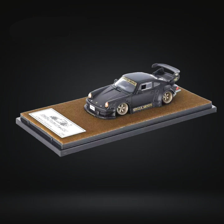 Porsche RWB 930 GT Wing in Matte Black Stella Resin Model 1:64 by QIDIAN Mounted View