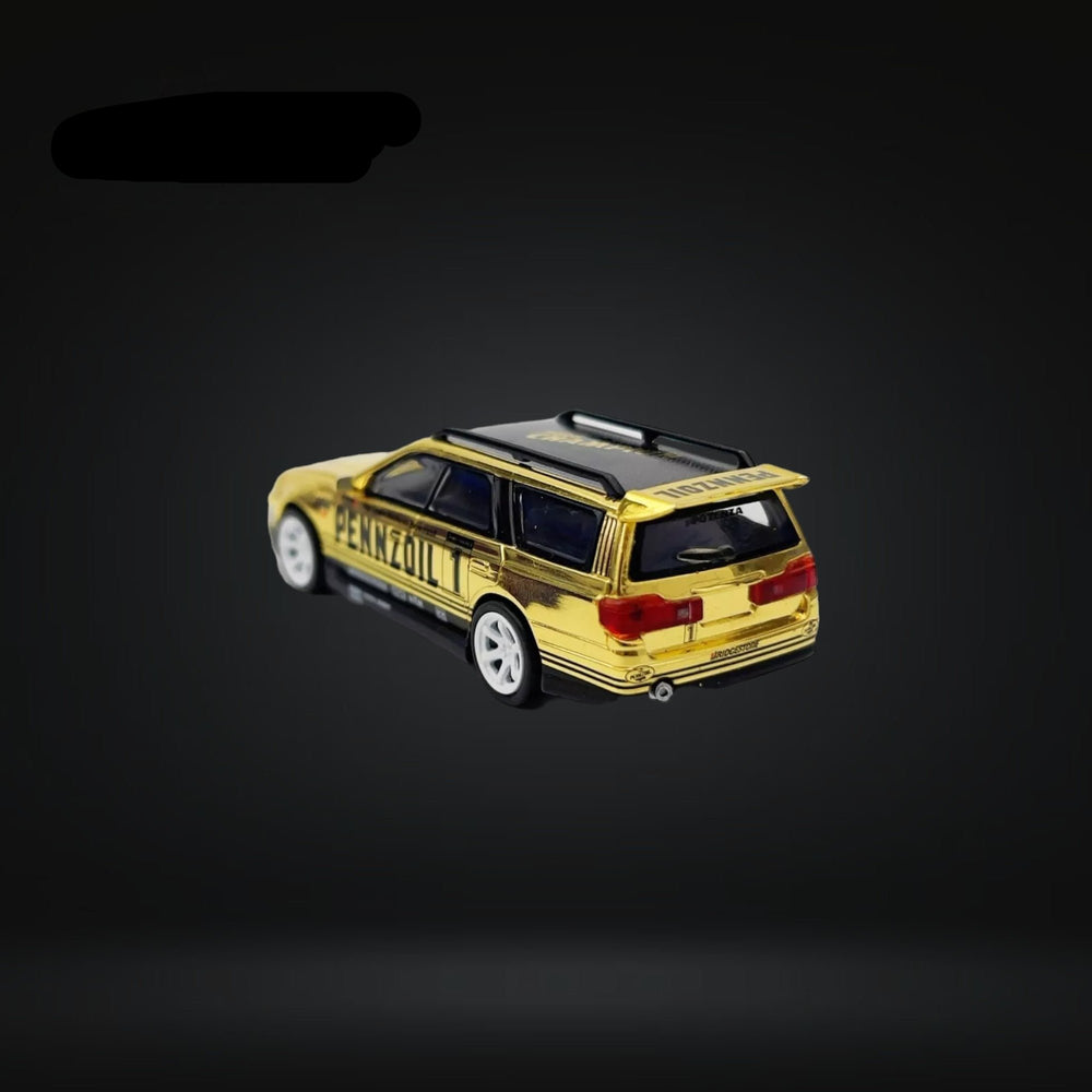 Nissan Stagea R34 Gold Chrome PR640057 1:64 by Pop Race Angled Rear View