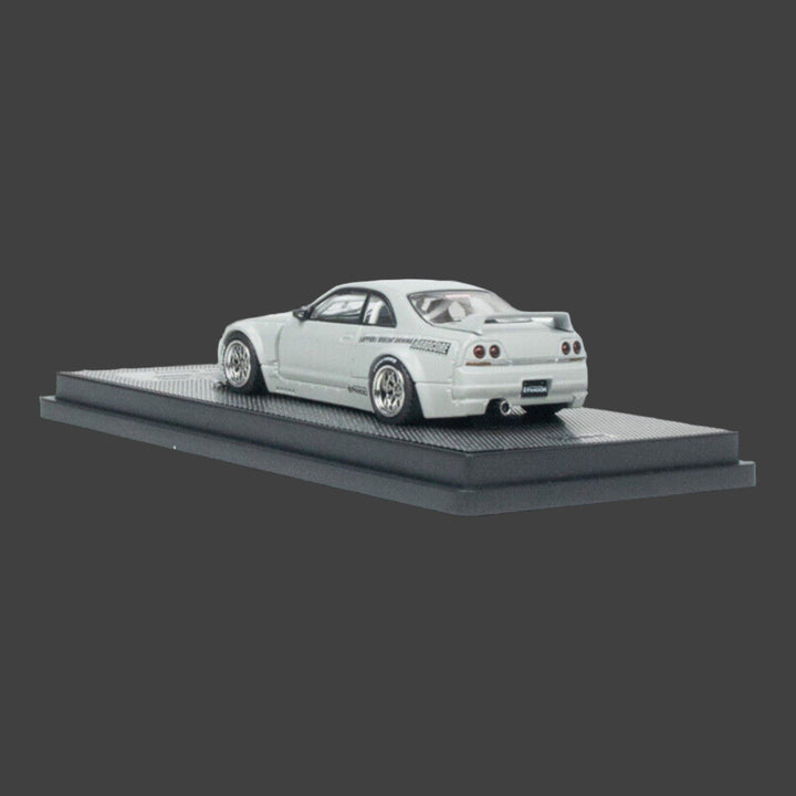 Nissan Skyline GT-R R33 "Pandem / Rocket Bunny" Widebody in Cement Grey Matte 1:64 by Inno64 IN64-R33P-CGM Mounted Rear View