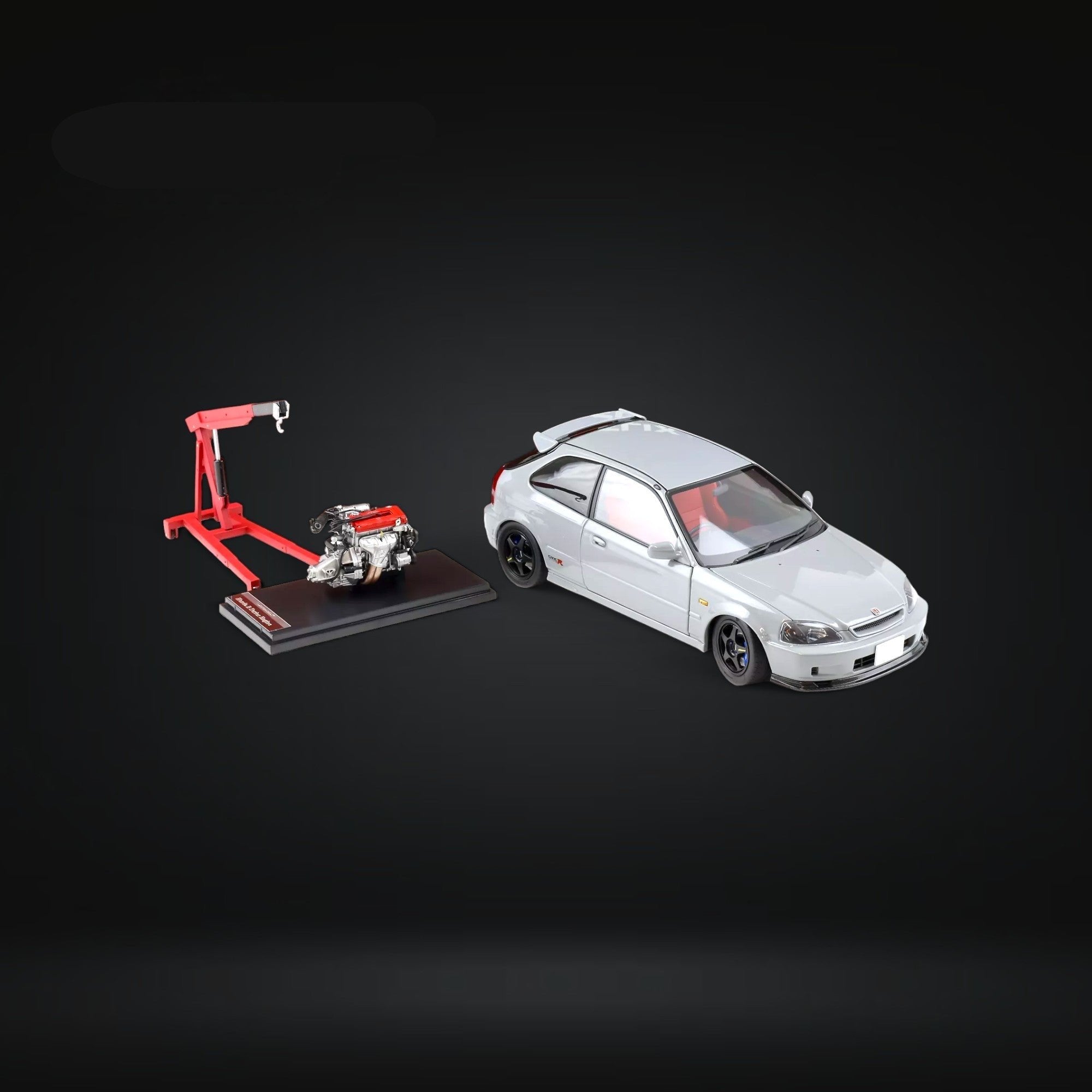 Honda Civic Type-R EK9 Nardo Grey With SW388 Wheels 1:18 by MOTORHELIX Angled Front View Passenger Side