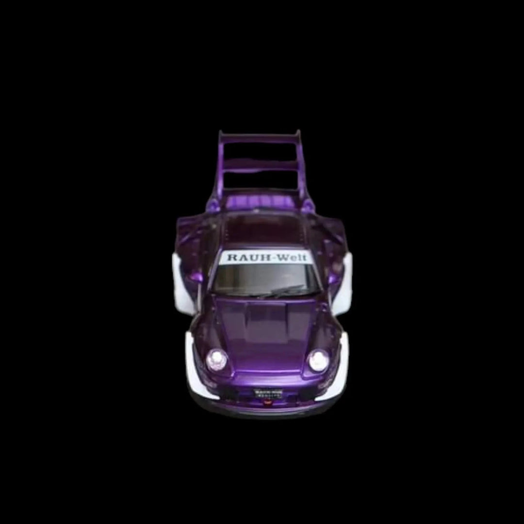 Porsche RWB 993 PURPLE ARMY GIRL GT HIGH WING 1:64 by Street Weapon Front View