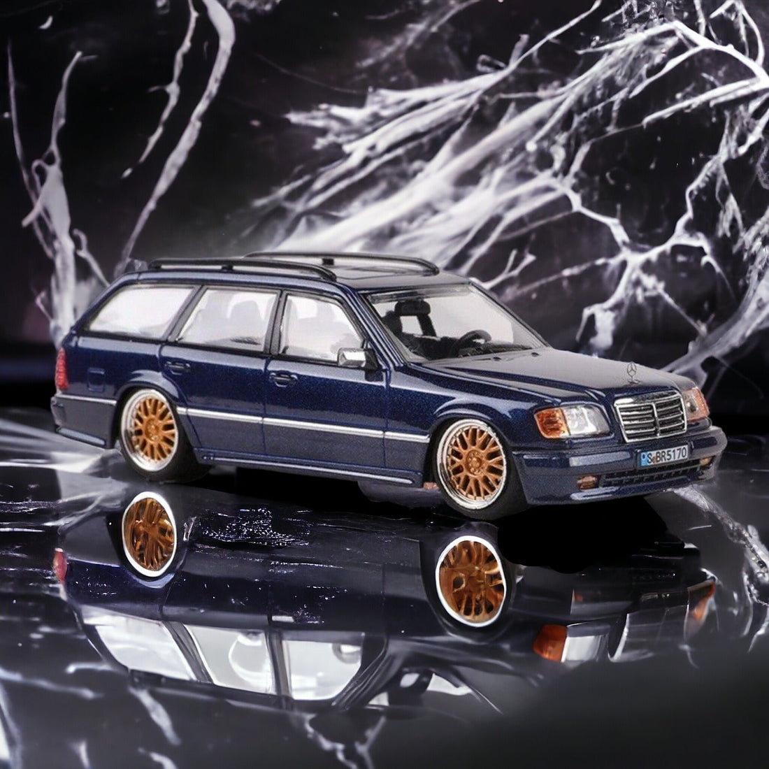 Mercedes-Benz Wagon Version S124 SILVER / BLUE 1:64 by Mortal Passenger Side View